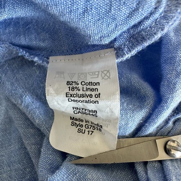 J Crew Linen Cotton Top Women Size 4 Embroidered Chambray Sleeveless Preppy Boho - Picture 9 of 11